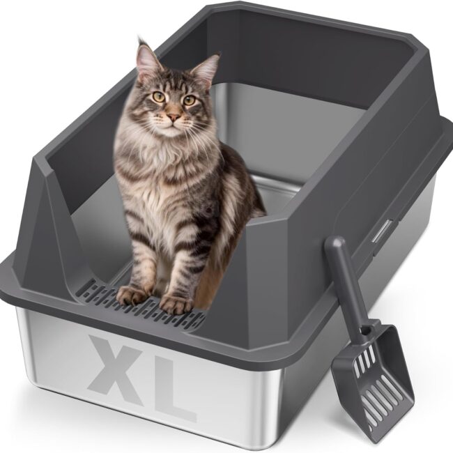 XL Stainless Steel High-Sided Litter Box