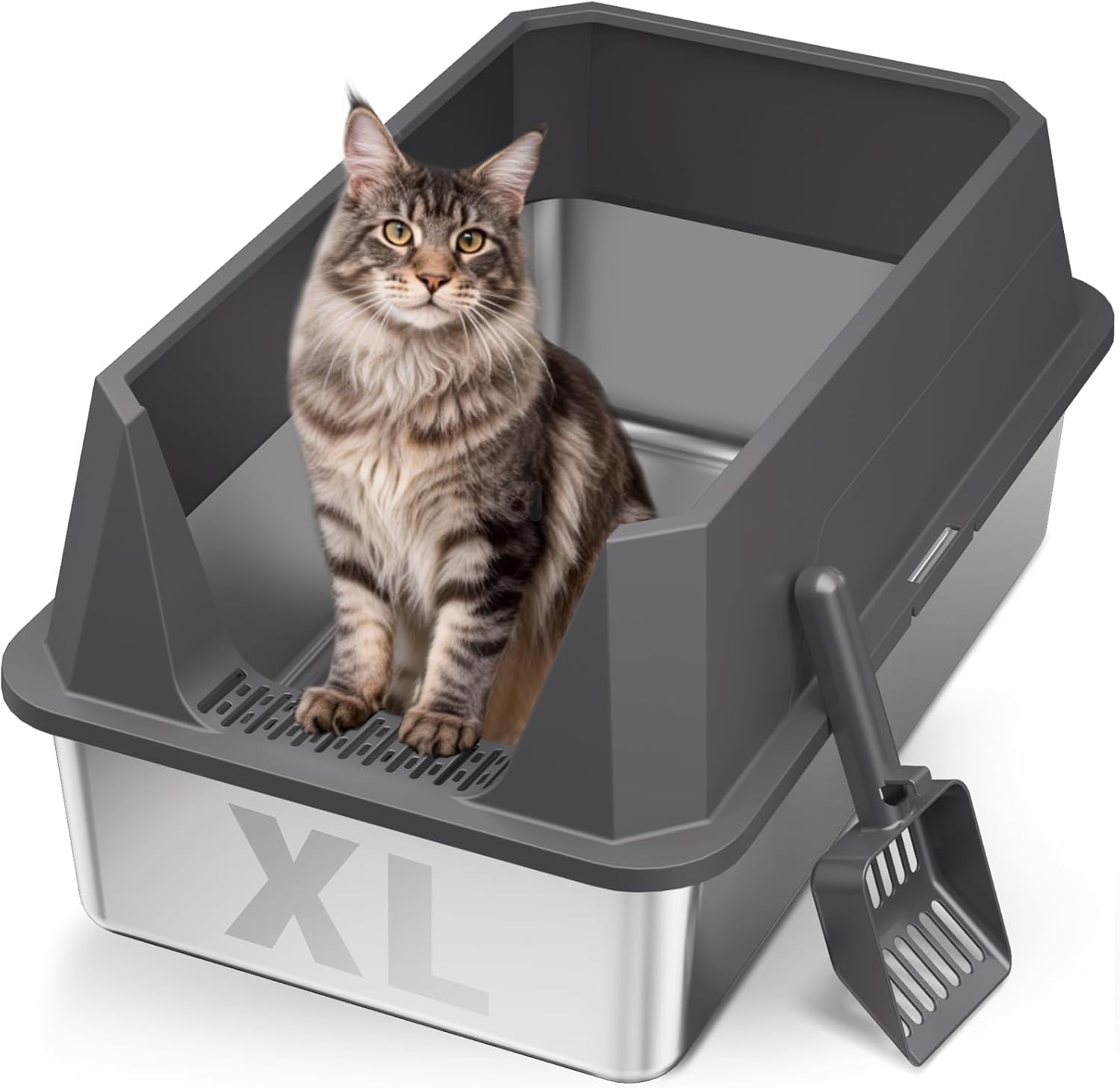 XL Stainless Steel High-Sided Litter Box