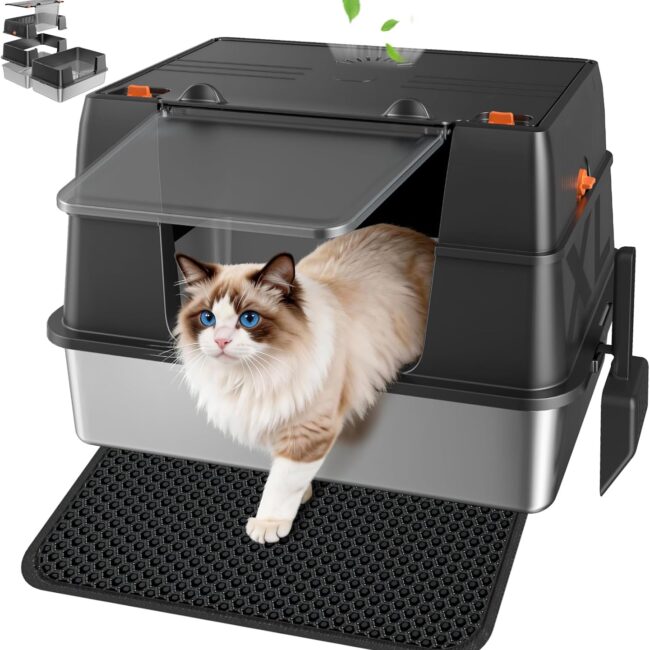 Large Stainless Steel Two-Entry Litter Box