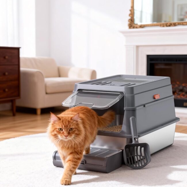 Medium Stainless Steel Enclosed Litter Box