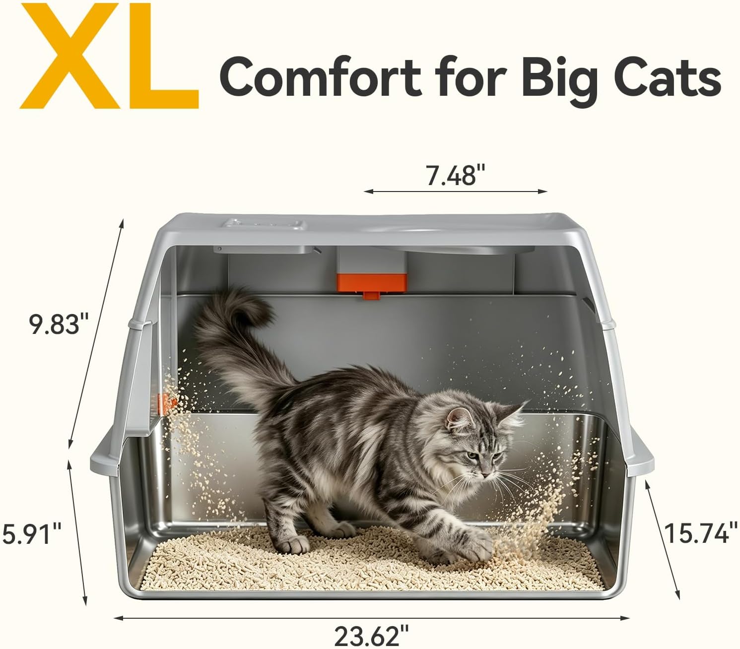XL Stainless Steel Enclosed Litter Box - Image 2