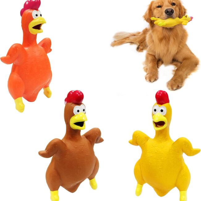 3-Pack Squeaky Rubber Chickens for All Sizes