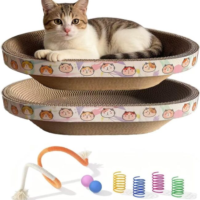 Oval Cat Scratcher with Toys 2-Piece