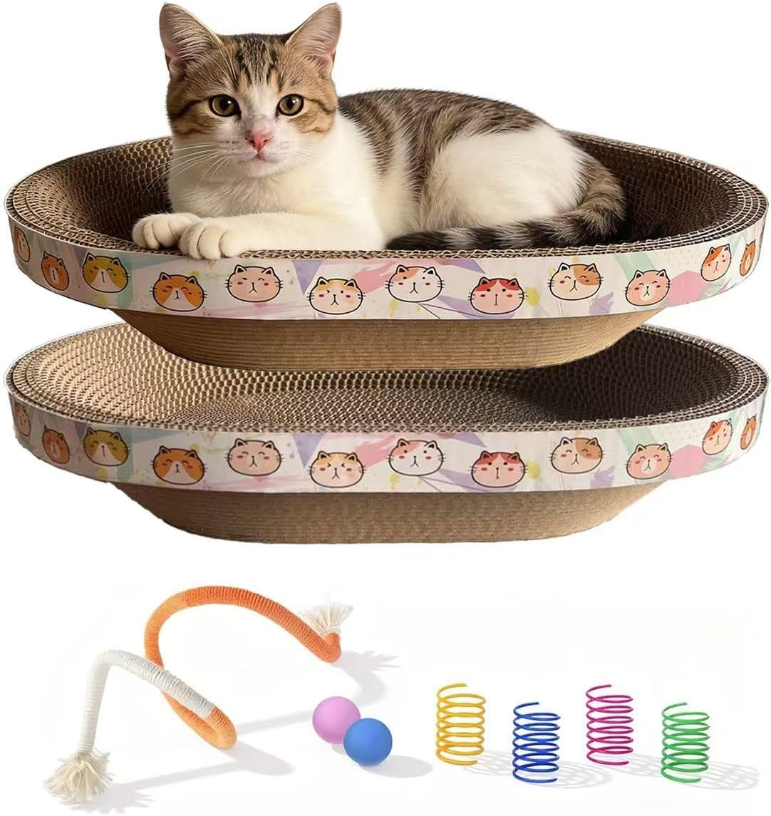 Oval Cat Scratcher with Toys 2-Piece