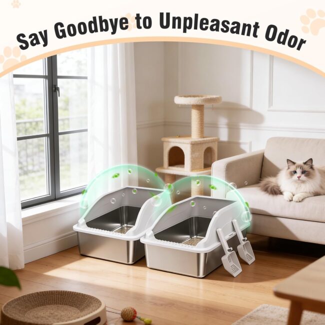 Two XL Stainless Steel Litter Boxes