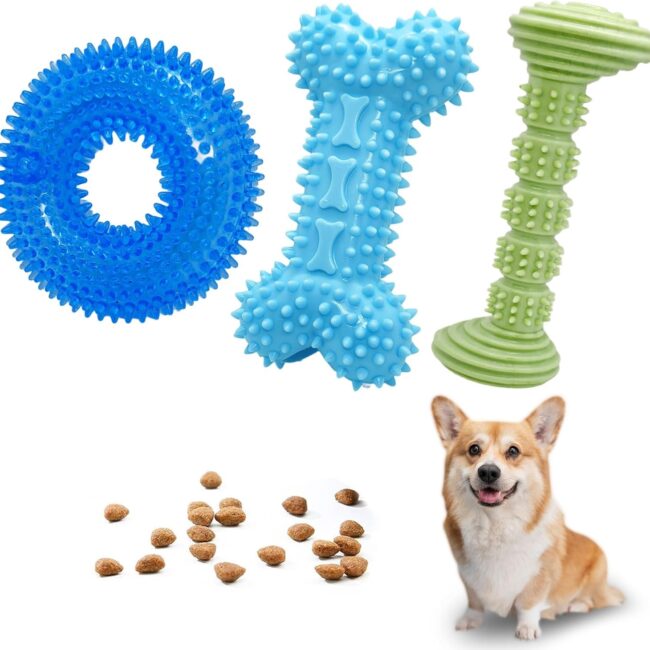 3-Pack Soft Rubber Squeaky Treat Toys for Small