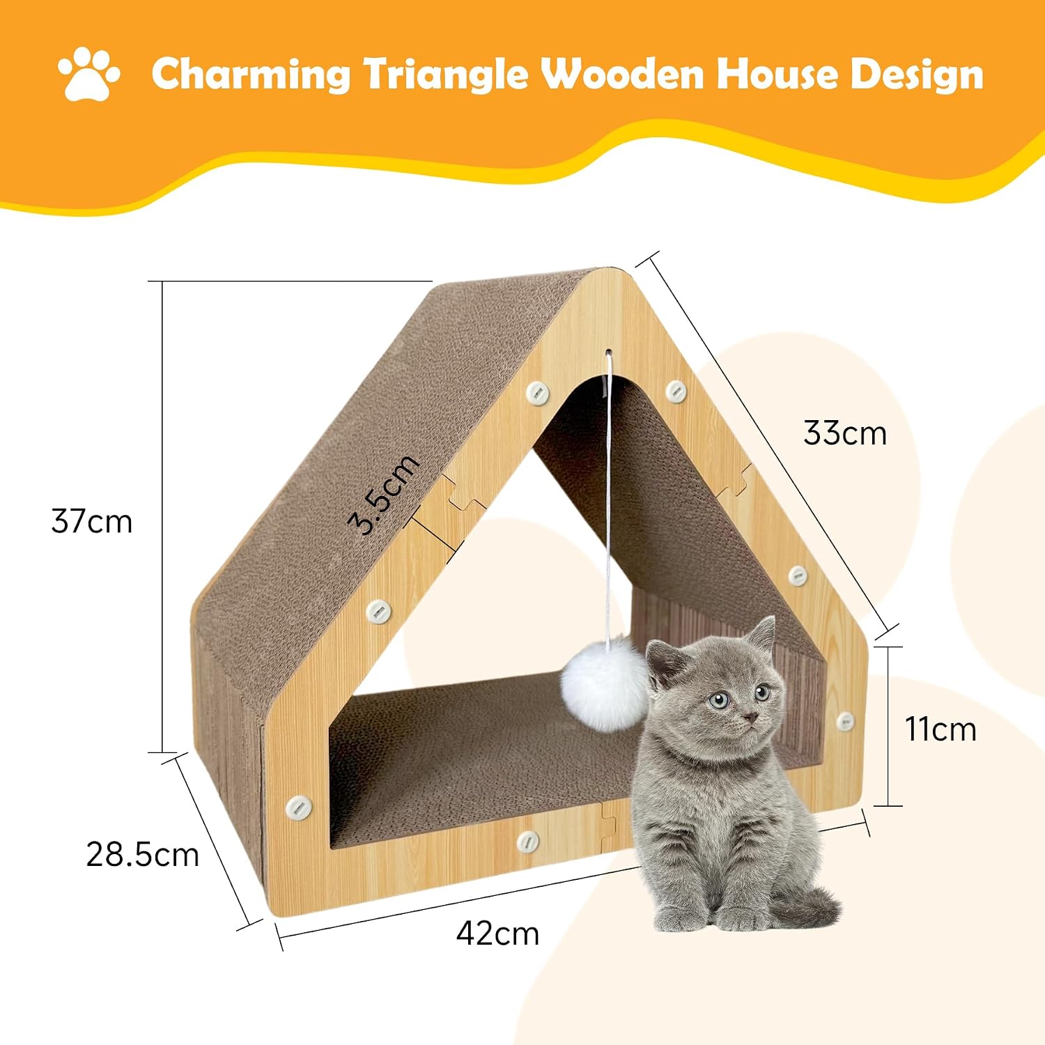 Corrugated Cat Scratcher House with Hanging Ball - Image 2