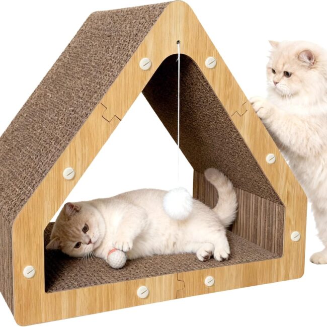 Corrugated Cat Scratcher House with Hanging Ball