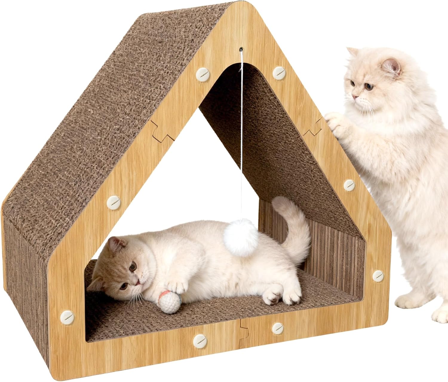 Corrugated Cat Scratcher House with Hanging Ball