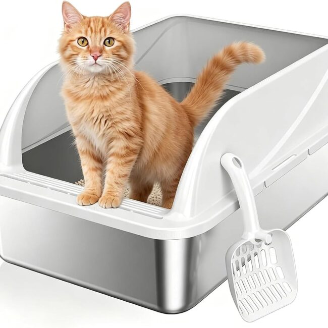 Medium High-Sided Stainless Steel Litter Box
