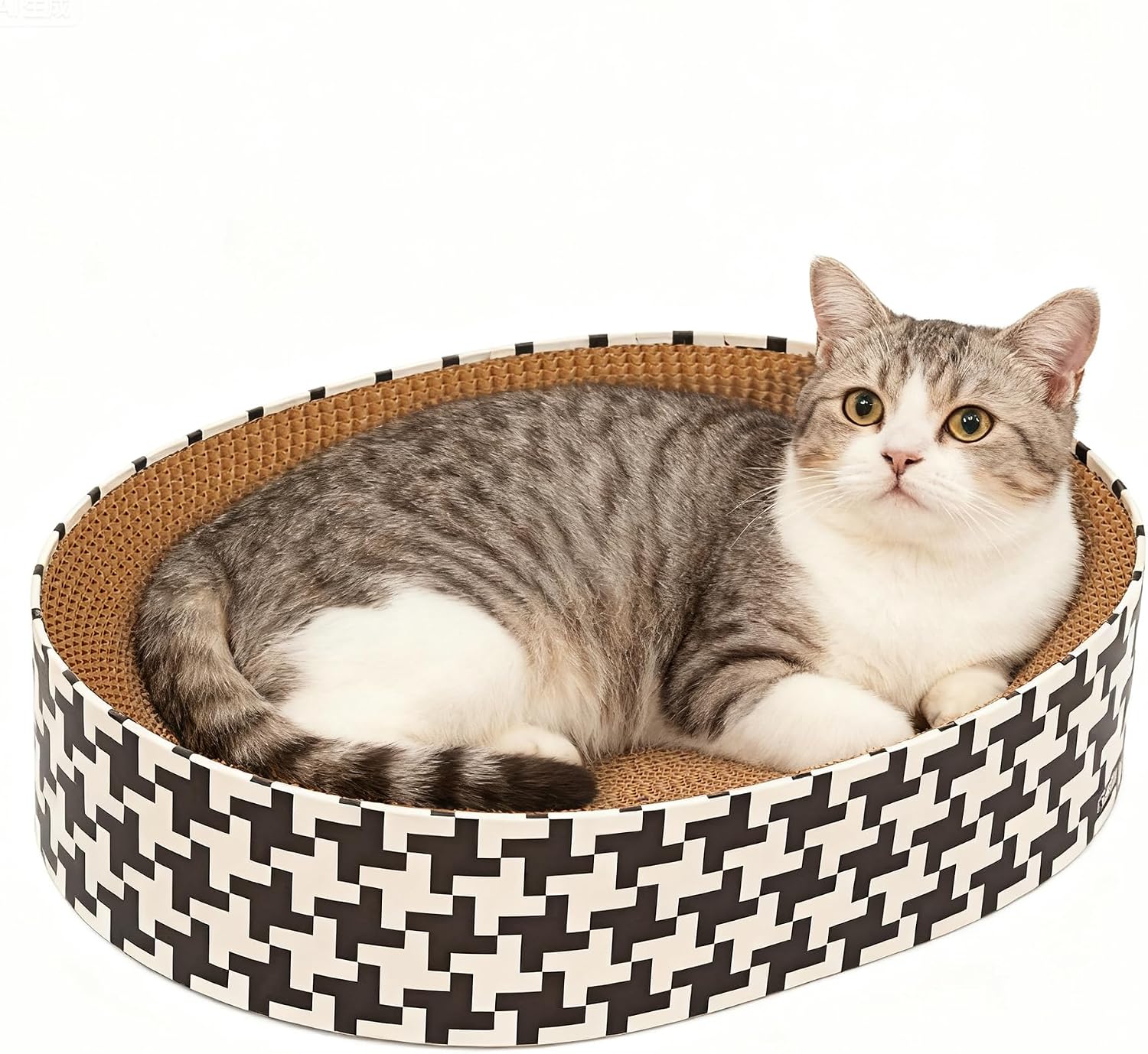 Round Oval Corrugated Cat Scratcher Bed 2-in-1