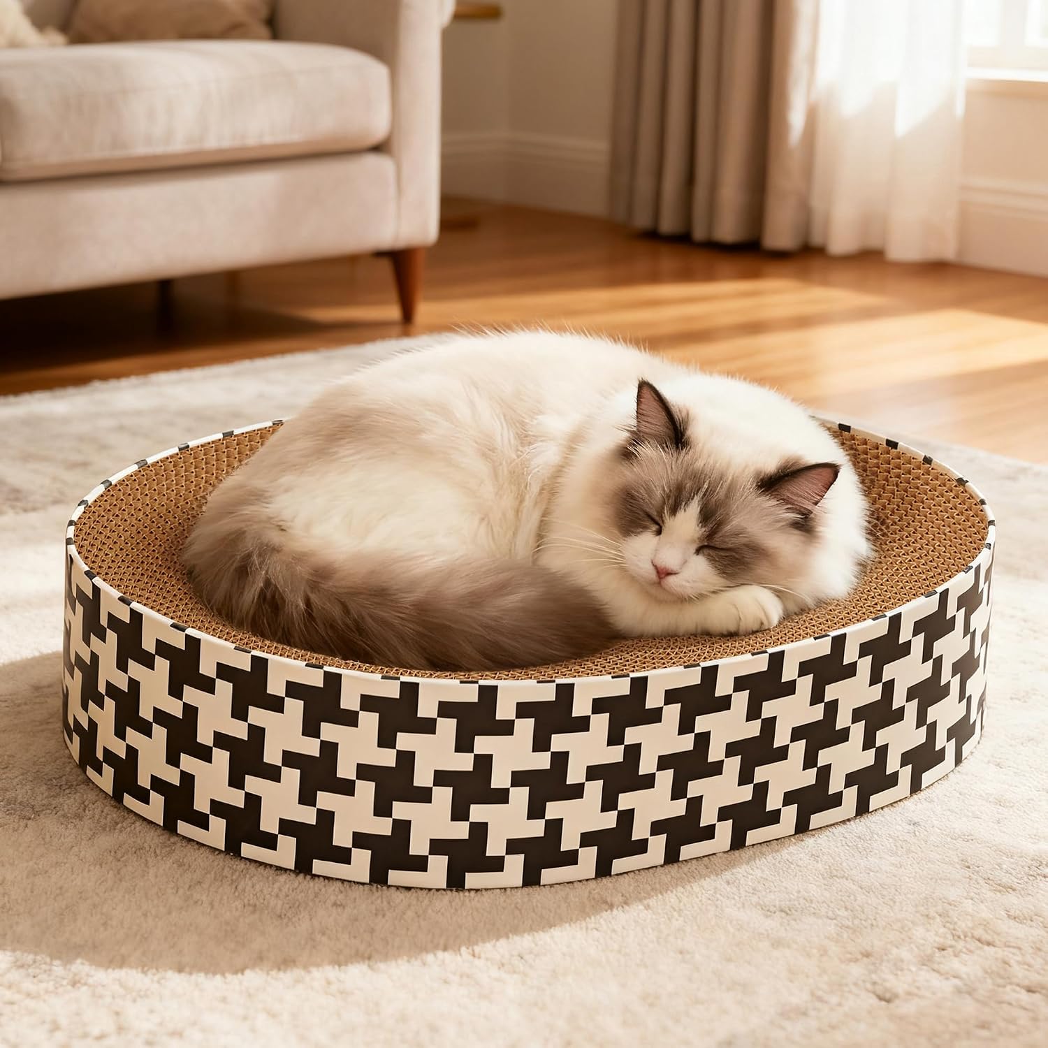 Round Oval Corrugated Cat Scratcher Bed 2-in-1 - Image 2